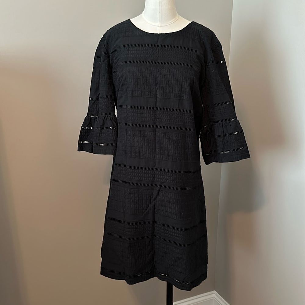 Jcrew dress, black with great detailing.  Size 12, 3 quarter ruffle sleeve
